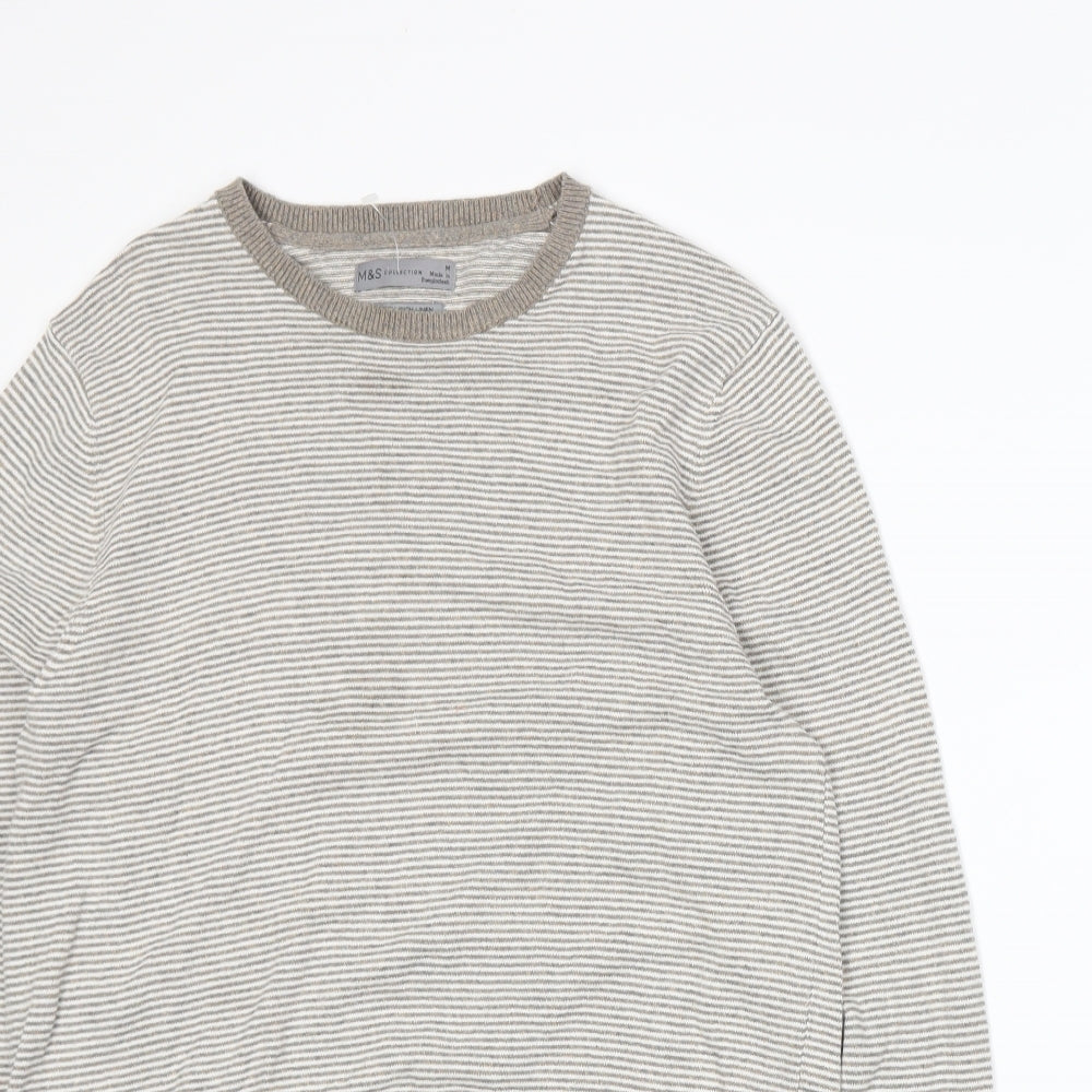 Marks and Spencer Mens Beige Striped Knit Pullover Jumper Size M