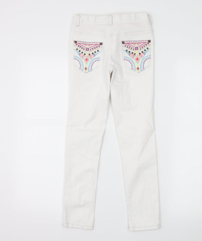 Debenhams Girls White  Denim Skinny Jeans Size 9 Years - butterflies