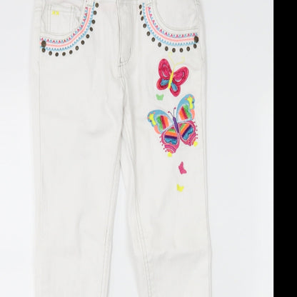 Debenhams Girls White  Denim Skinny Jeans Size 9 Years - butterflies