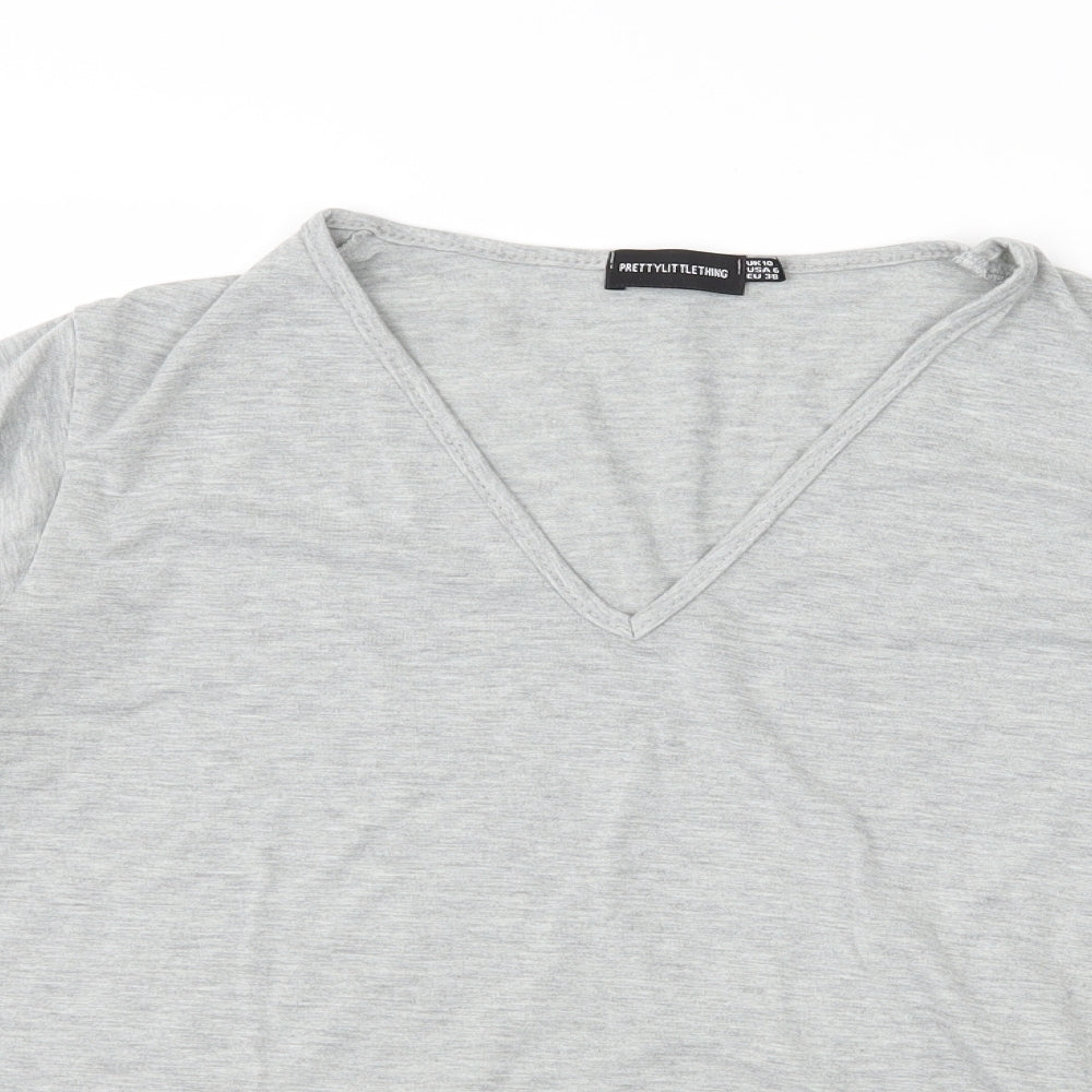 Womens UK Size 10 PRETTYLITTLETHING Grey Basic T-Shirt
