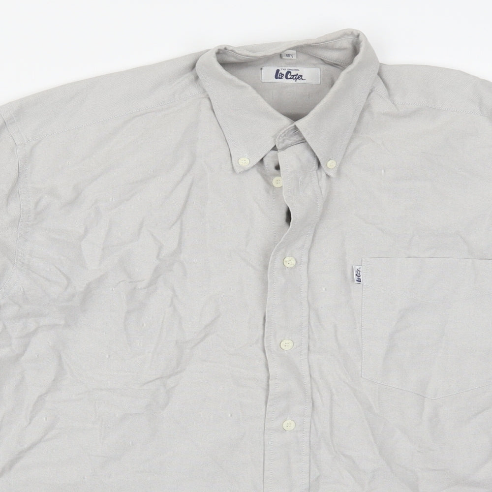 Mens UK Size 15.5 Lee Cooper Grey  Button-Up Long Sleeve Casual Shirt