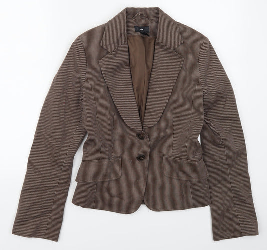 H&M Womens Brown Striped  Jacket Suit Jacket Size 8