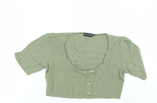 PRETTYLITTLETHING Womens Green   Cropped Blouse Size 12