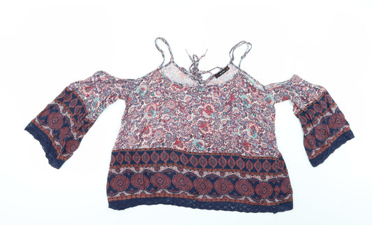 Bershka Womens Black Geometric  Tunic Blouse Size M  - Cold shoulder