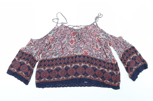 Bershka Womens Black Geometric  Tunic Blouse Size M  - Cold shoulder