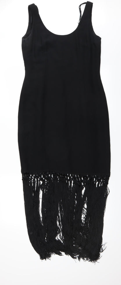 Preworn Womens Black   Shift    - Fringed hem