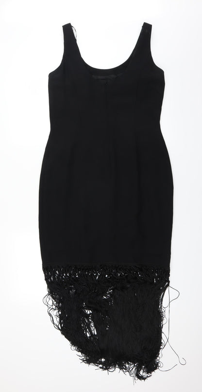 Preworn Womens Black   Shift    - Fringed hem