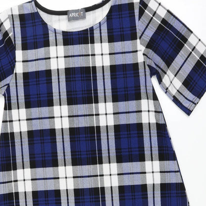 Apricot Womens Blue Plaid  T-Shirt Dress  Size 8