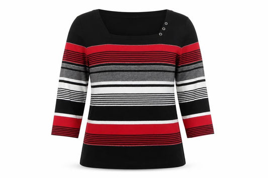 Bonmarché Womens Black Striped Basic T-Shirt Size M