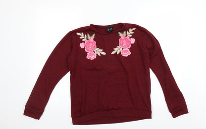B you Womens Red   Pullover Jumper Size 12  - Floral embroidery