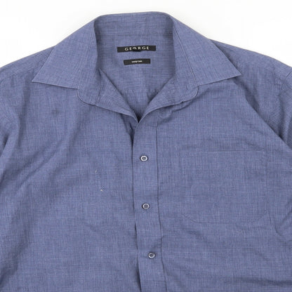 George Mens Blue  Woven  Dress Shirt Size 15.5