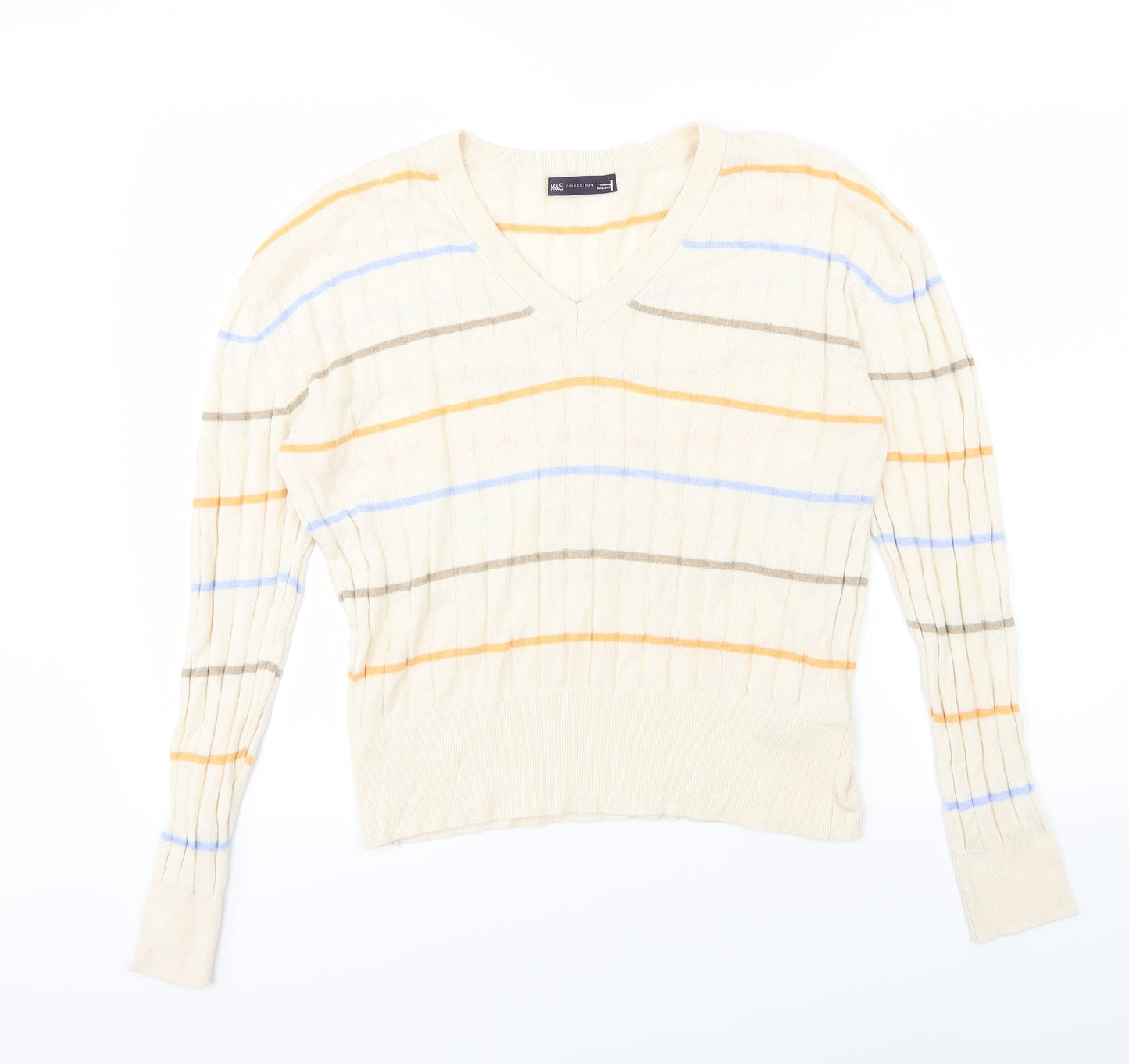 Marks and Spencer Womens Ivory Striped Knit Pullover Jumper Size L