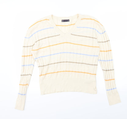 Marks and Spencer Womens Ivory Striped Knit Pullover Jumper Size L