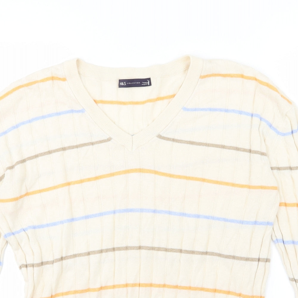 Marks and Spencer Womens Ivory Striped Knit Pullover Jumper Size L