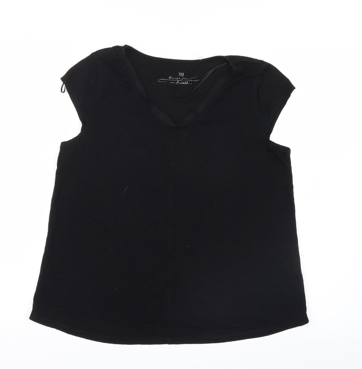 Womens UK Size S Tex Black Basic T-Shirt