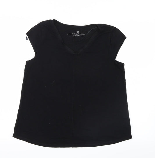 Womens UK Size S Tex Black Basic T-Shirt