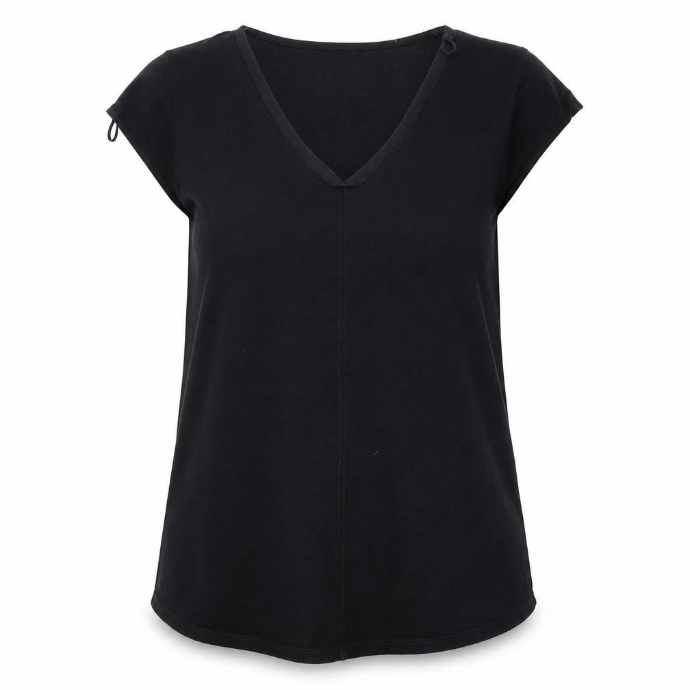 Womens UK Size S Tex Black Basic T-Shirt