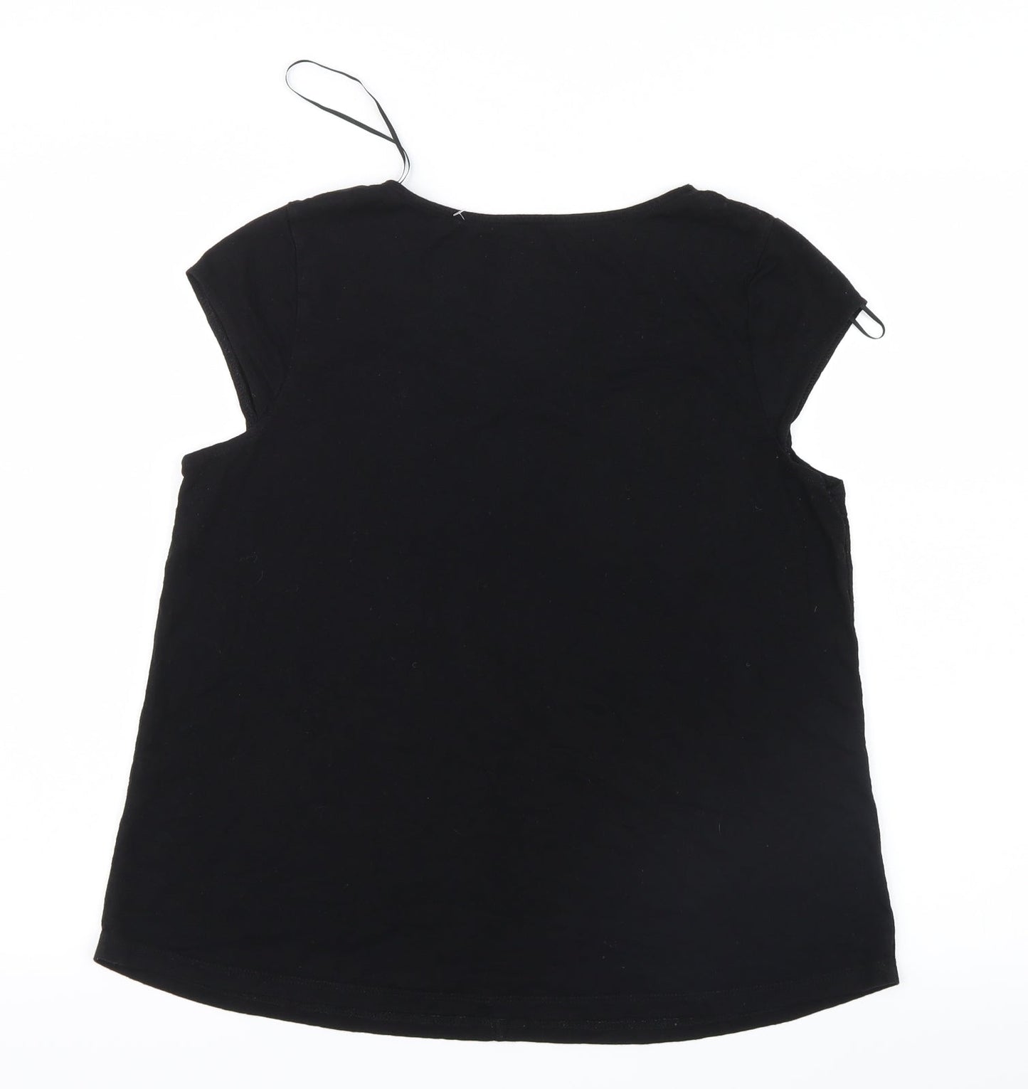 Womens UK Size S Tex Black Basic T-Shirt