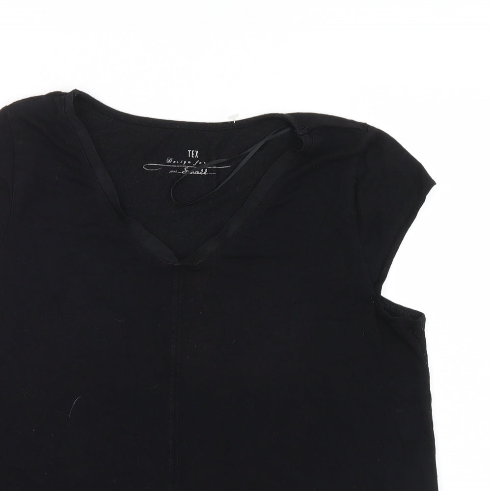 Womens UK Size S Tex Black Basic T-Shirt