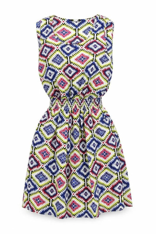 Drunken Tango Womens Multicoloured Geometric  Skater Dress  Size L