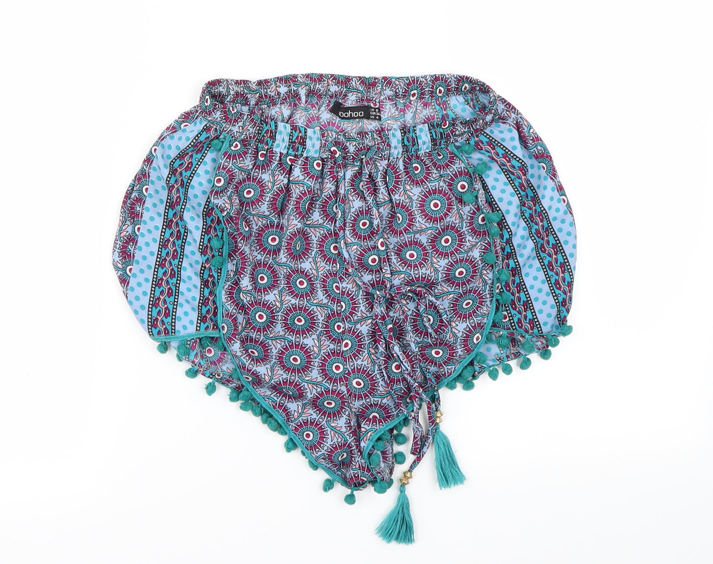 Boohoo Womens Blue Floral  Cut-Off Shorts Size 8