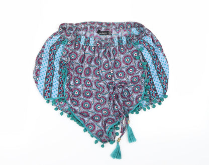 Boohoo Womens Blue Floral  Cut-Off Shorts Size 8
