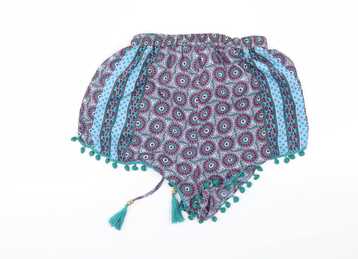 Boohoo Womens Blue Floral  Cut-Off Shorts Size 8