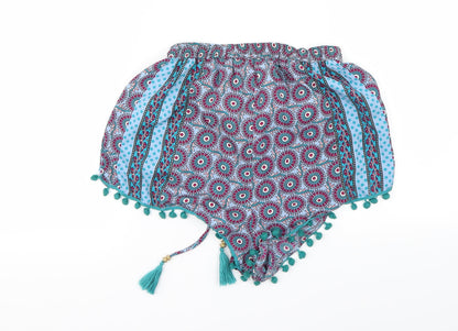 Boohoo Womens Blue Floral  Cut-Off Shorts Size 8