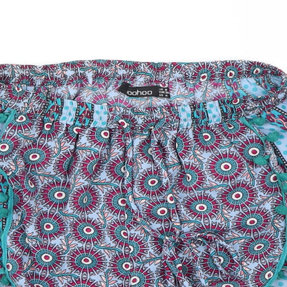 Boohoo Womens Blue Floral  Cut-Off Shorts Size 8