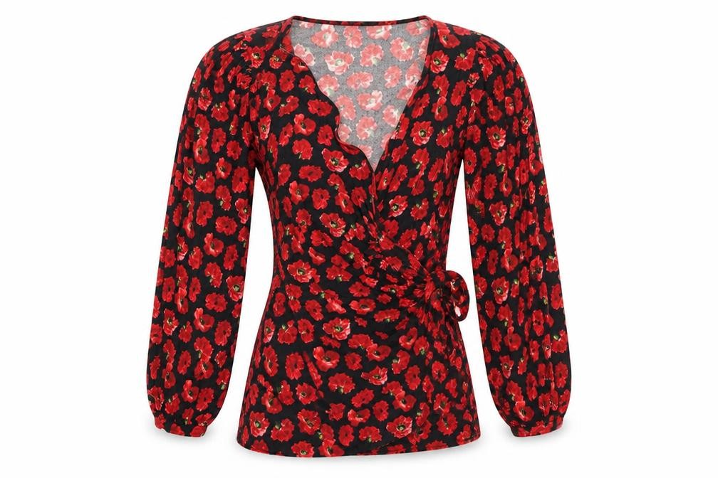 Pull&Bear Womens Black Floral  Basic Blouse Size S