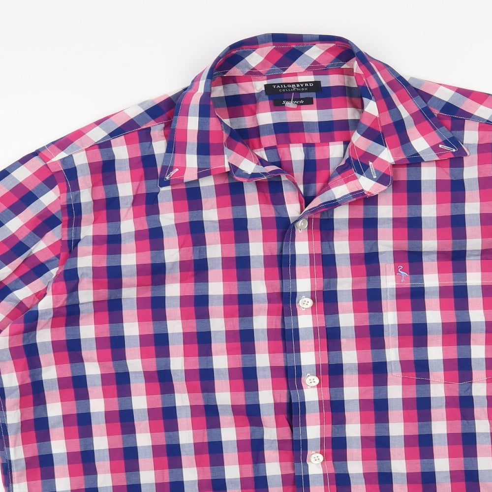 TAILORBYRD Mens Pink Check   Button-Up Size L