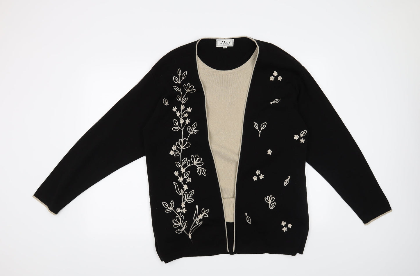 Akal Collection Womens Black Floral  Henley Jumper Size S