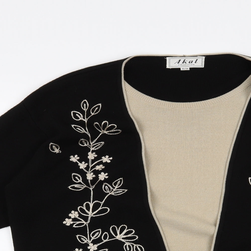 Akal Collection Womens Black Floral  Henley Jumper Size S