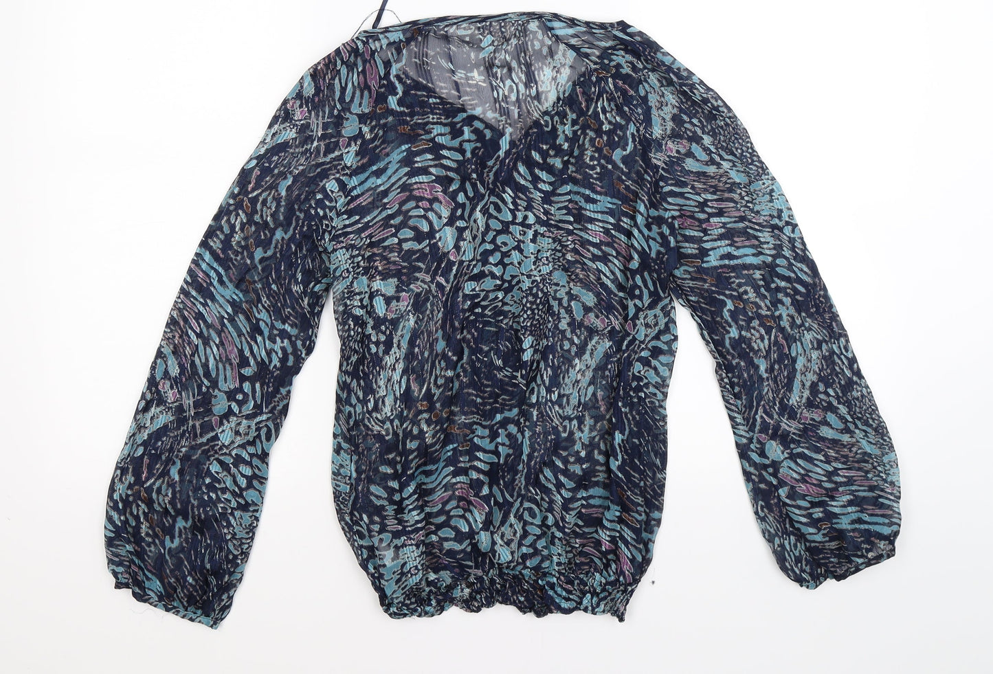wallies Womens Blue Geometric Chiffon Tunic T-Shirt Size S