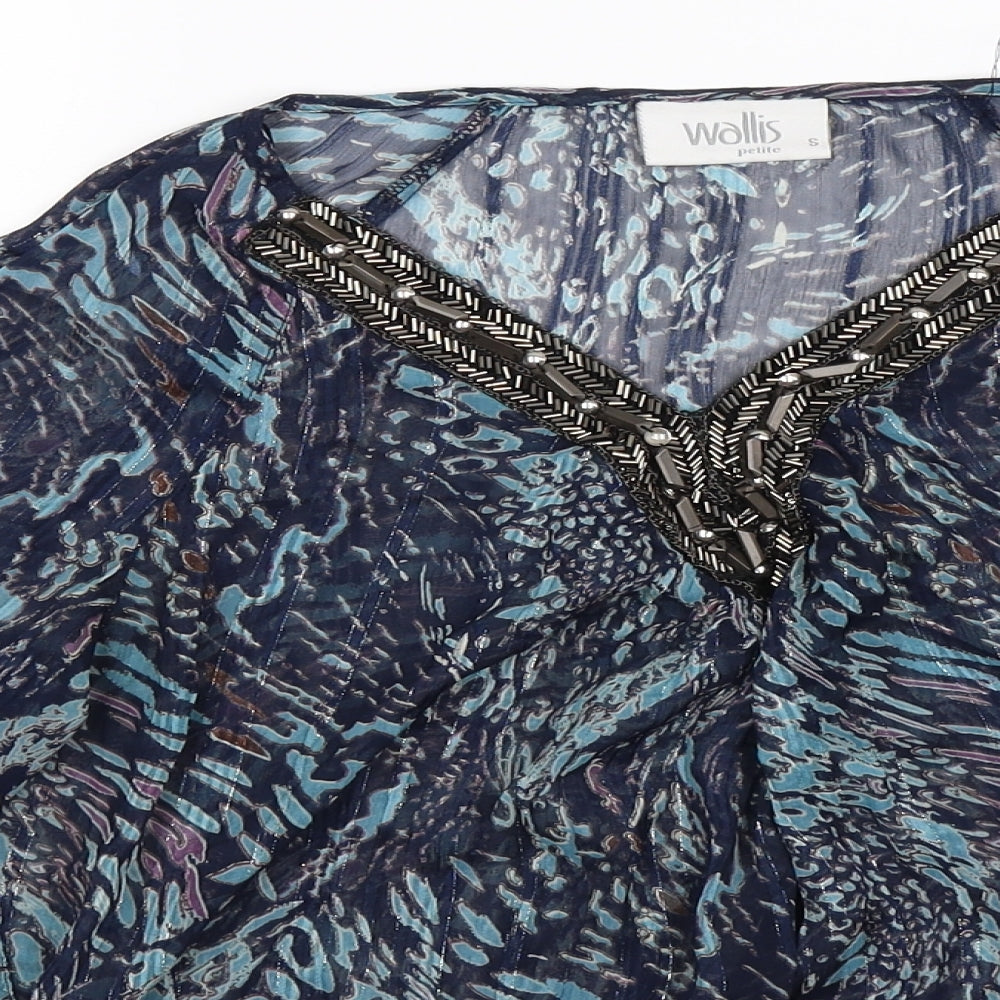 wallies Womens Blue Geometric Chiffon Tunic T-Shirt Size S