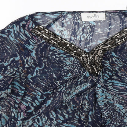 wallies Womens Blue Geometric Chiffon Tunic T-Shirt Size S
