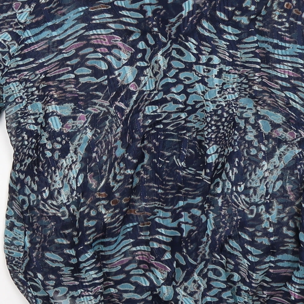 wallies Womens Blue Geometric Chiffon Tunic T-Shirt Size S