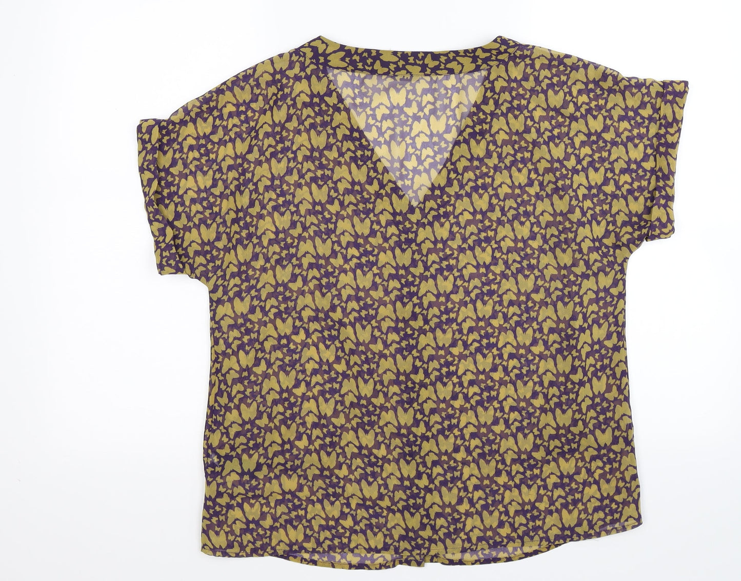 George Womens Purple Animal Print Chiffon Basic Blouse Size 12  - butterflies