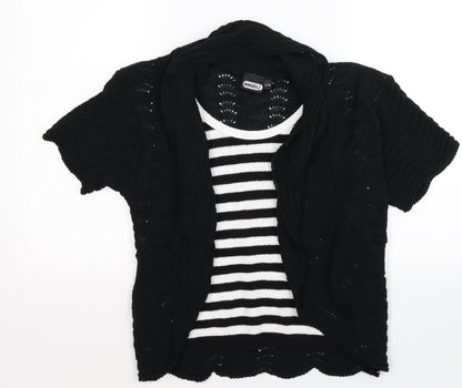 angel  Womens Black Striped Knit Wrap T-Shirt Size S  - mock cardigan