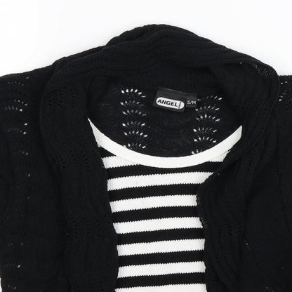 angel  Womens Black Striped Knit Wrap T-Shirt Size S  - mock cardigan