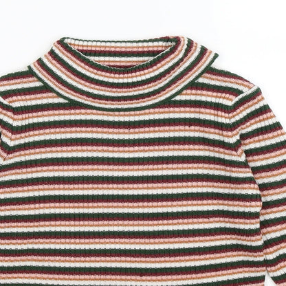 TU Girls Pink Striped Knit Pullover Jumper Size 7 Years