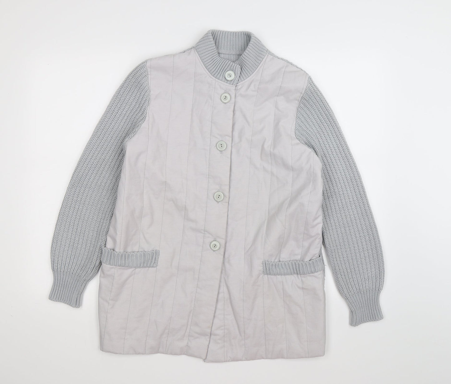 St Michaels  Womens Grey Striped Knit Cardigan Jumper Size 14
