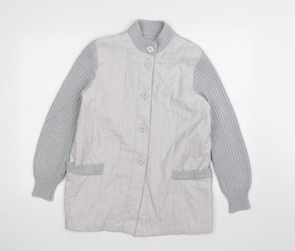 St Michaels  Womens Grey Striped Knit Cardigan Jumper Size 14