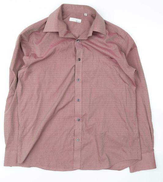 Mens UK Size 15.5 easy care Pink  Button-Up Long Sleeve Casual Shirt