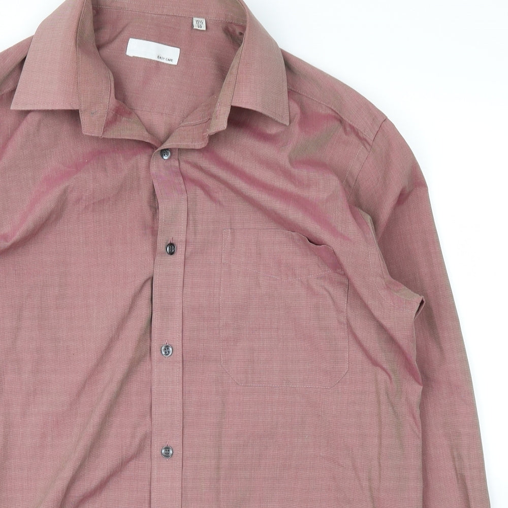 Mens UK Size 15.5 easy care Pink  Button-Up Long Sleeve Casual Shirt