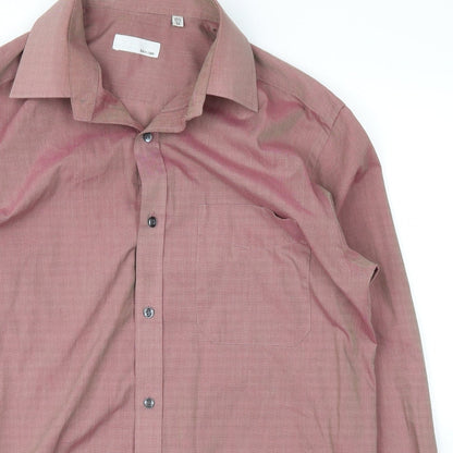 Mens UK Size 15.5 easy care Pink  Button-Up Long Sleeve Casual Shirt