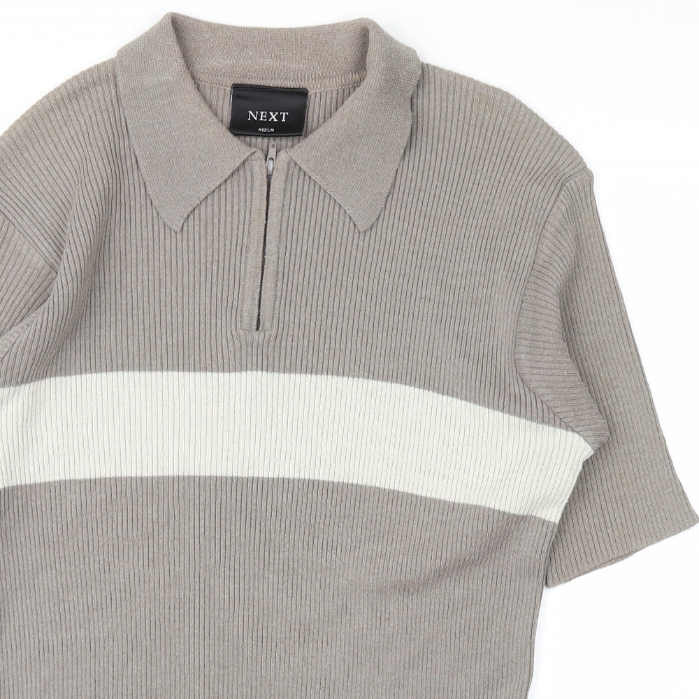 Next Womens Grey Striped  Pullover Jumper Size M