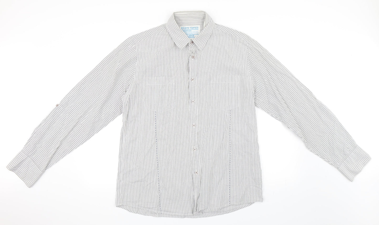 Mens UK Size L Topman White  Button-Up Long Sleeve Casual Shirt