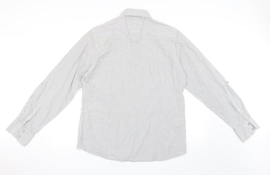 Topman Mens White Striped   Button-Up Size L