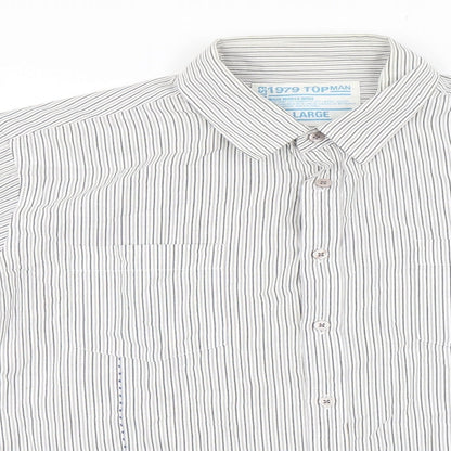 Mens UK Size L Topman White  Button-Up Long Sleeve Casual Shirt